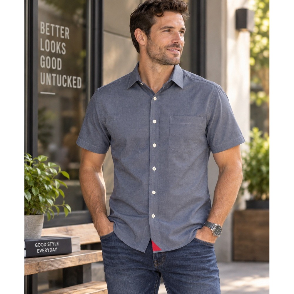 UNTUCKit Petrus WF Mens Large Blue Short Sleeve Button Up Wrinkle Free 35454